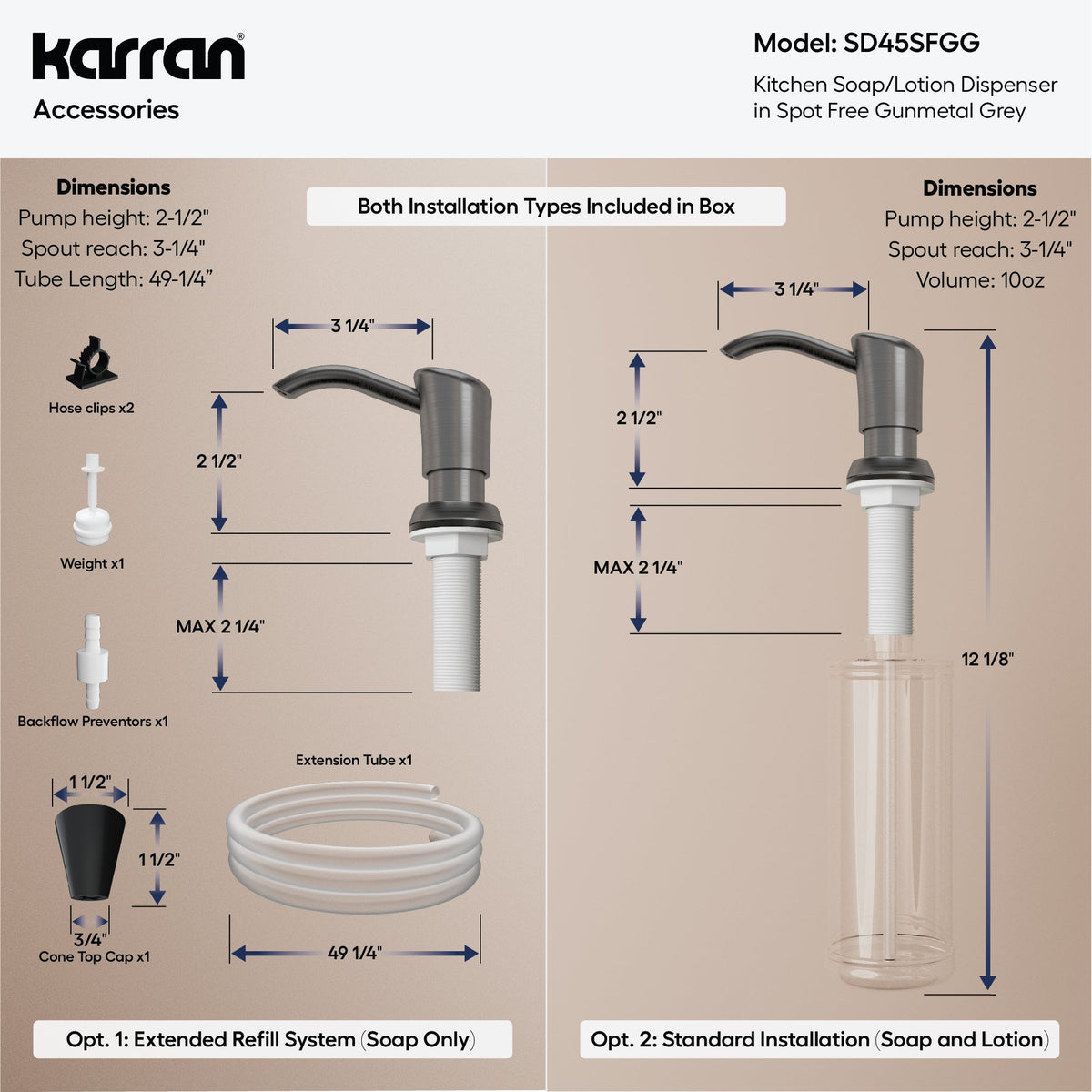 Karran SD45 Soap Dispenser In Spot-Free Gunmetal Grey