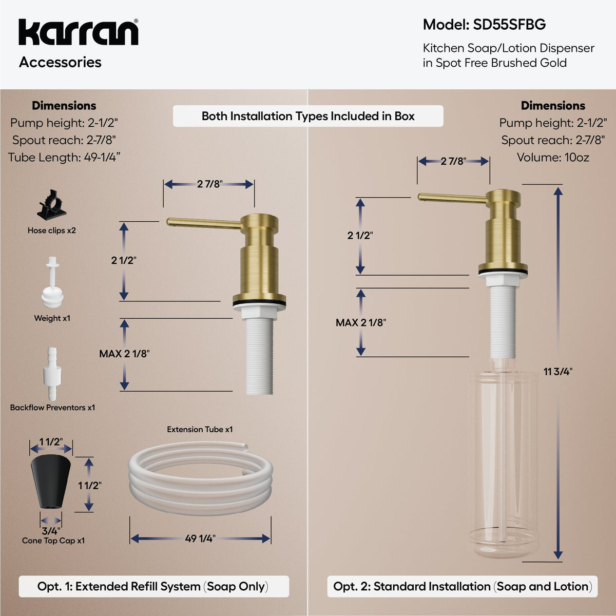 Karran SD55 Soap Dispenser In Spot-Free Brushed Gold