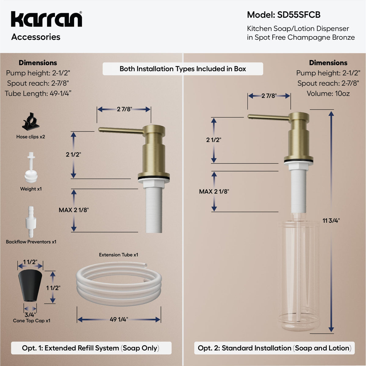 Karran SD55 Soap Dispenser In Spot-Free Champagne Bronze