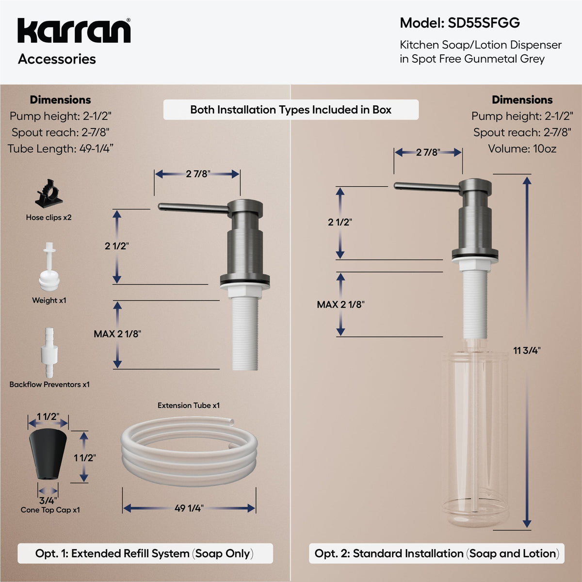 Karran SD55 Soap Dispenser In Spot-Free Gunmetal Grey