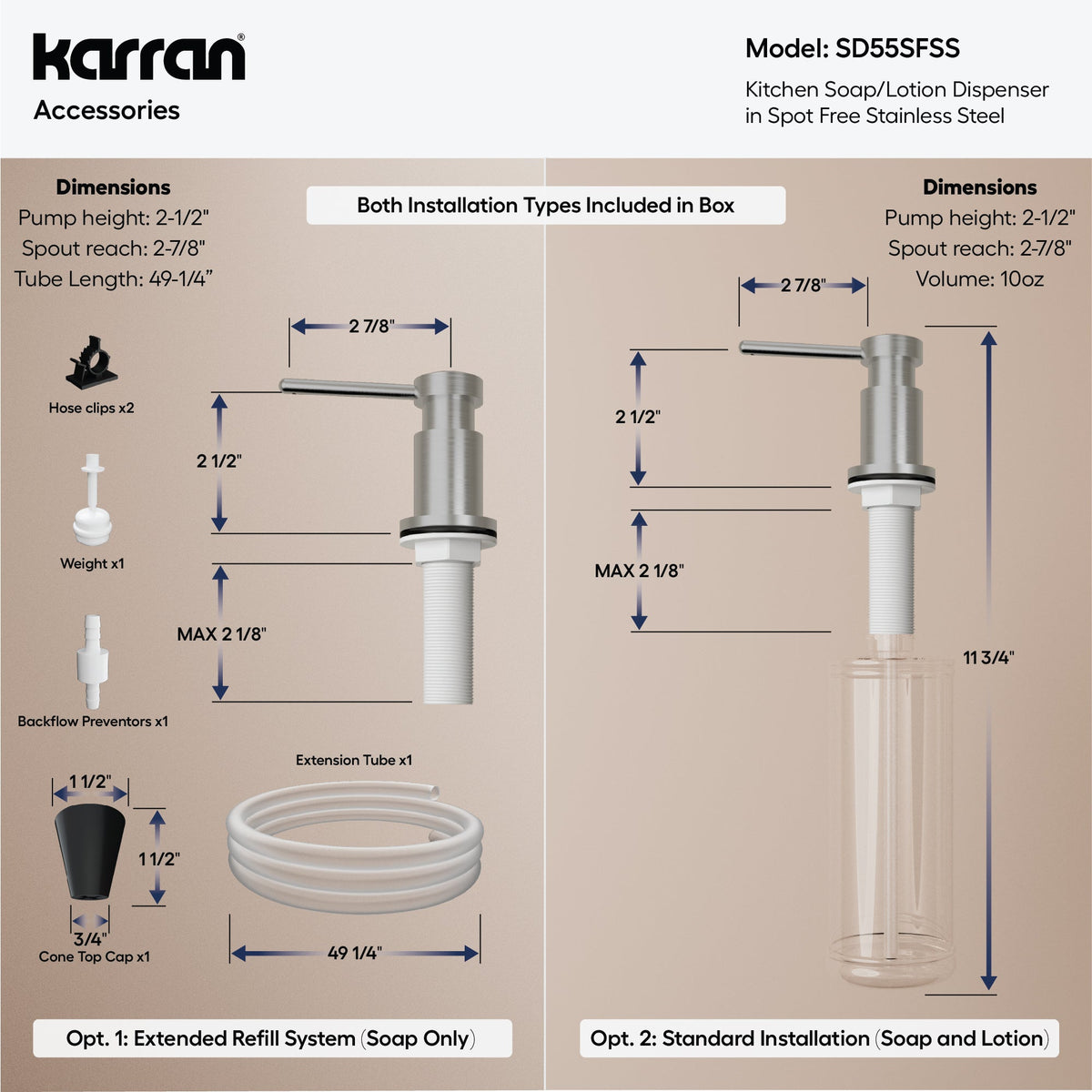 Karran SD55 Soap Dispenser In Spot-Free Stainless Steel