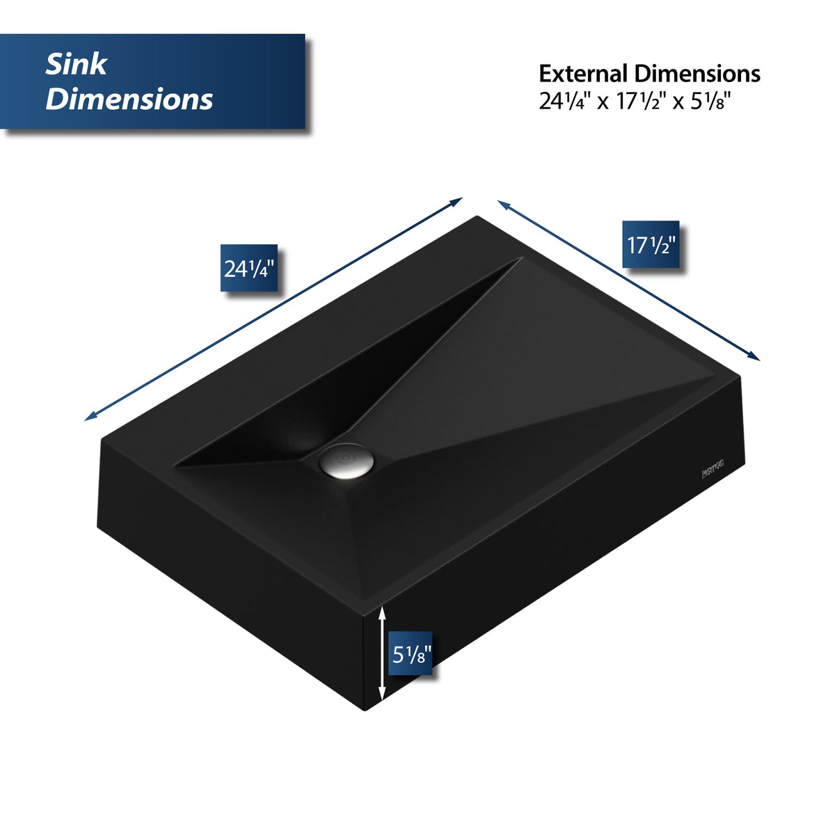 24-1/4" Vessel Quartz Composite Bathroom Sink In Black