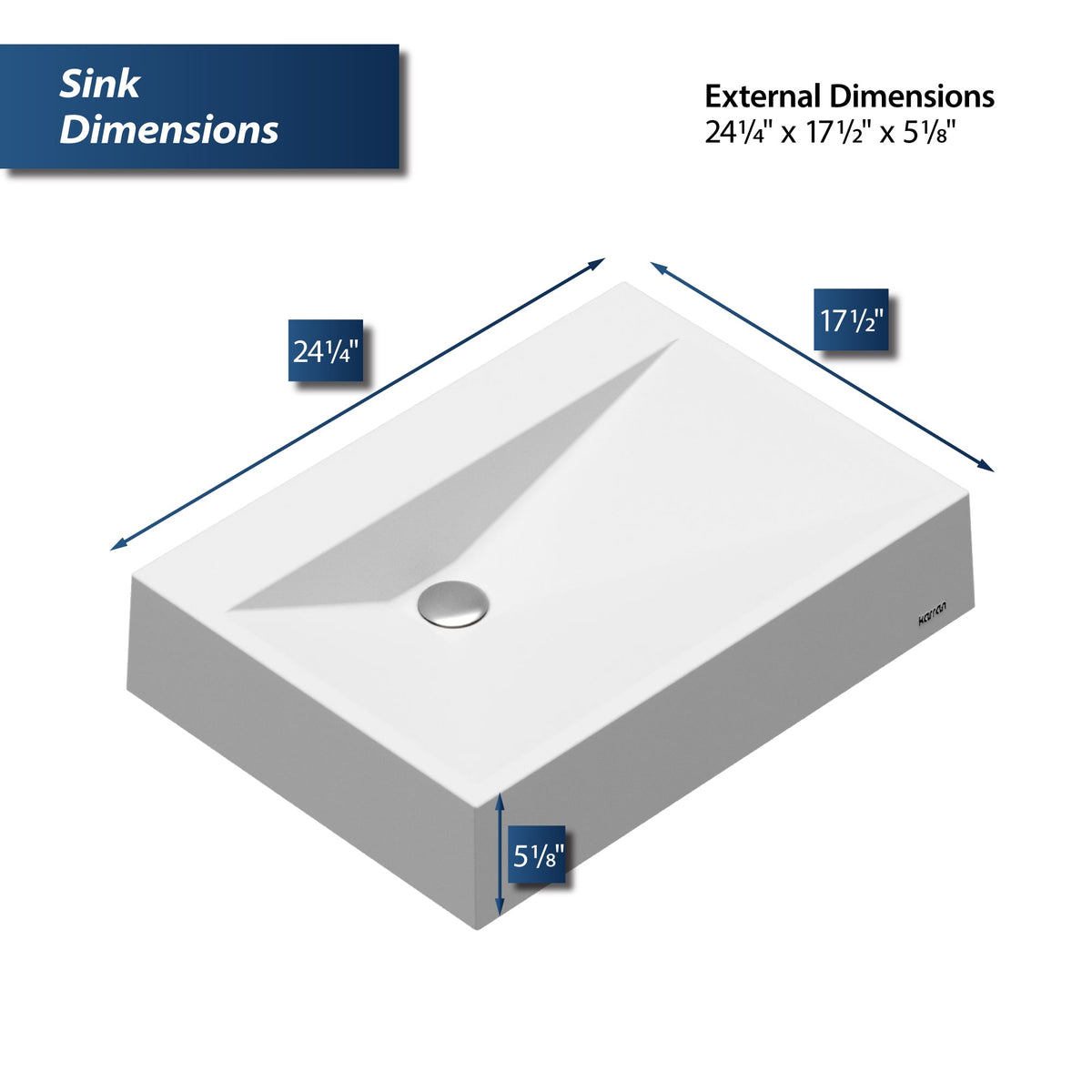 24-1/4" Vessel Quartz Composite Bathroom Sink In White