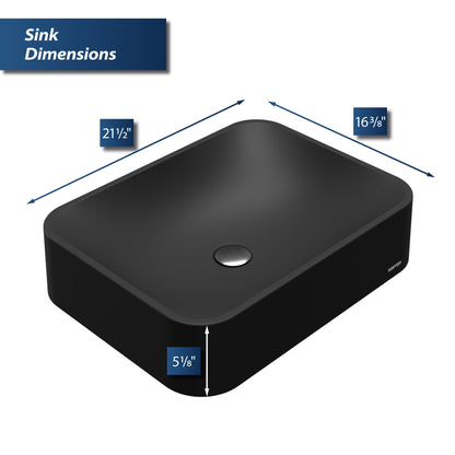 21-1/2" Vessel Quartz Composite Bathroom Sink In Black