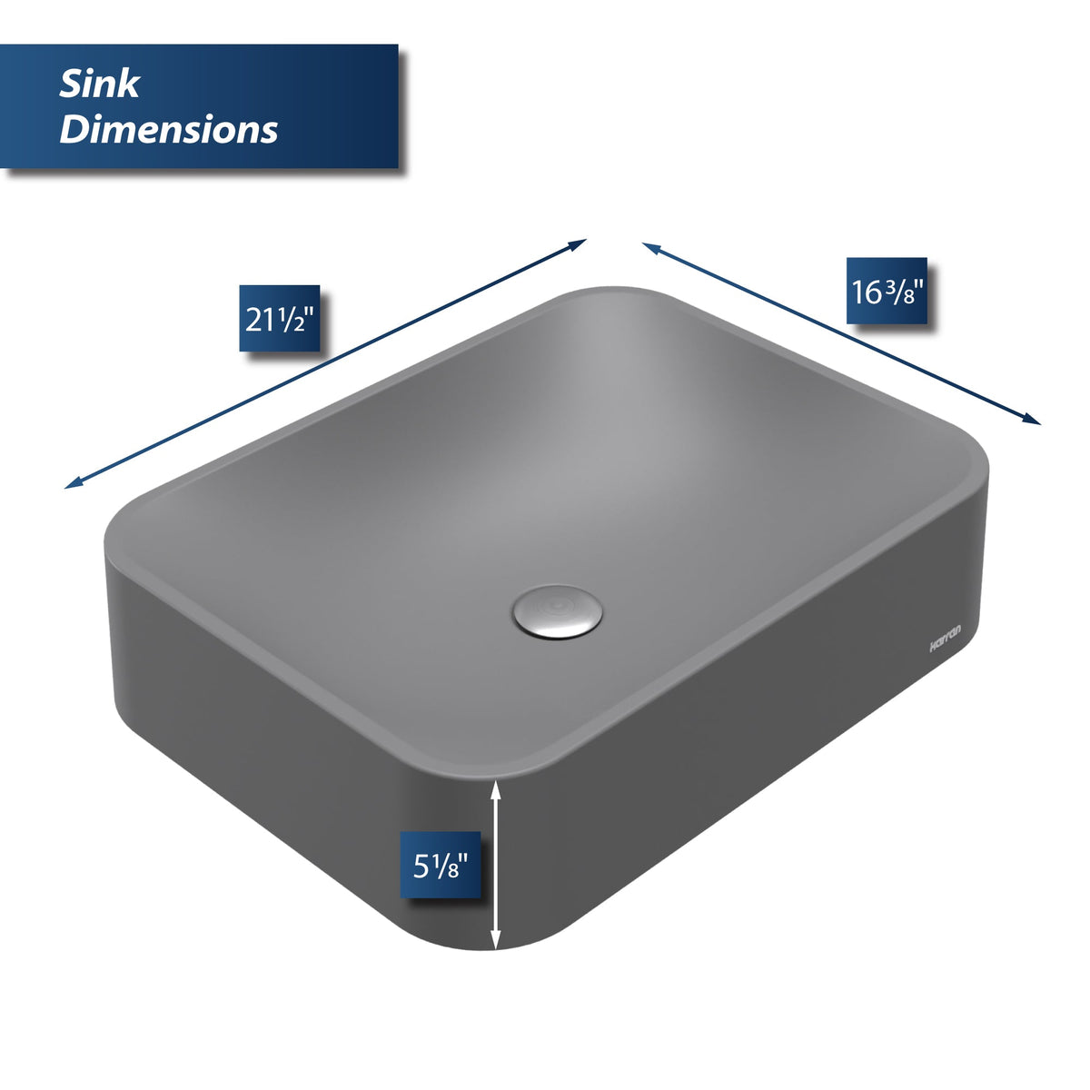 21-1/2" Vessel Quartz Composite Bathroom Sink In Grey