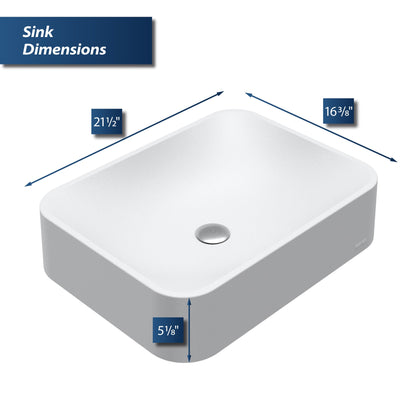 21-1/2" Vessel Quartz Composite Bathroom Sink In White