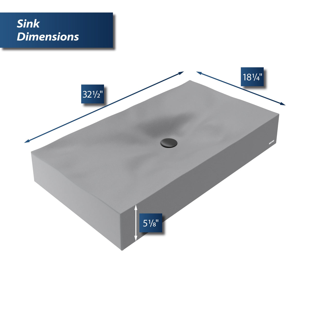32-1/8" Vessel Quartz Composite Bathroom Sink In Grey