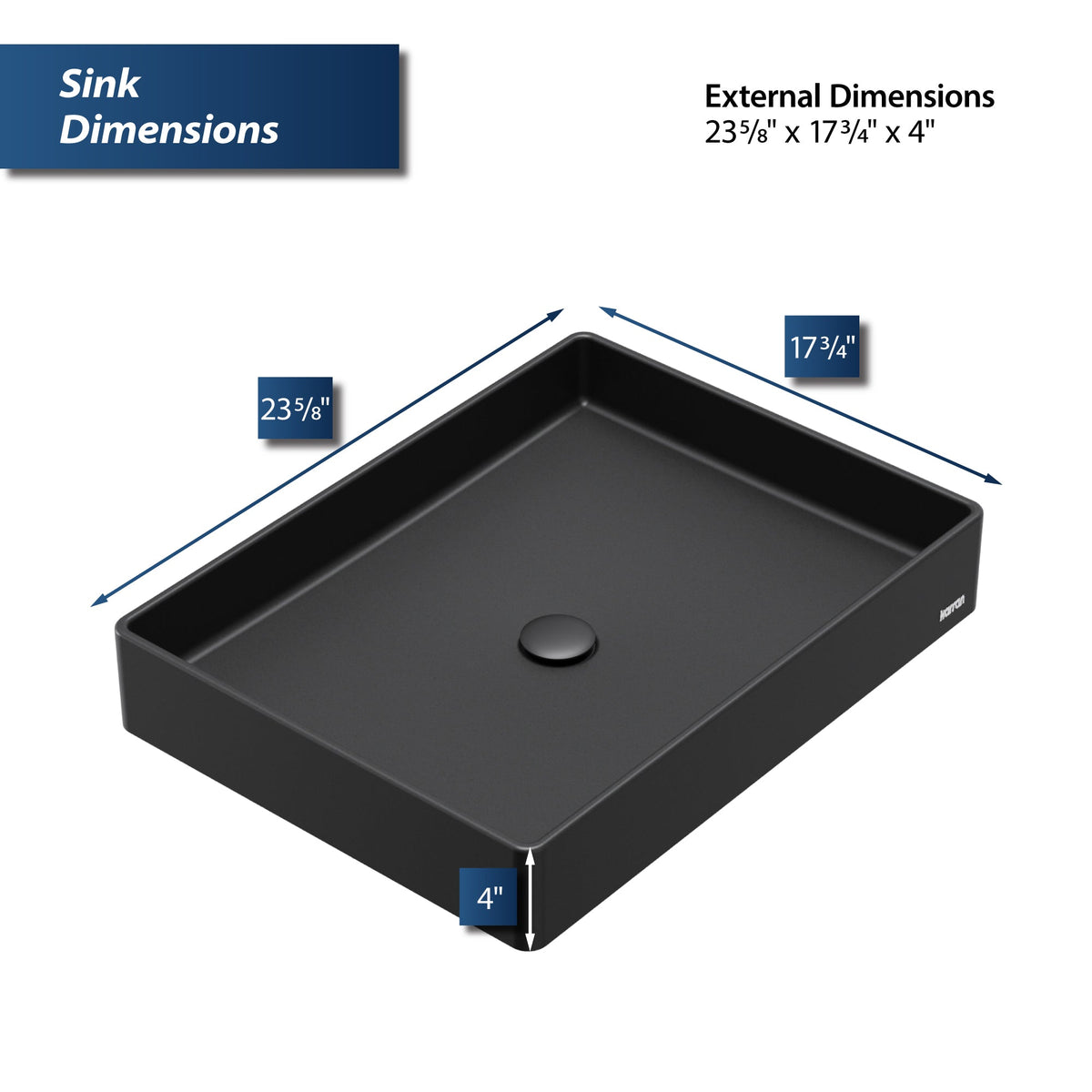 23-5/8" Vessel Quartz Composite Bathroom Sink In Black