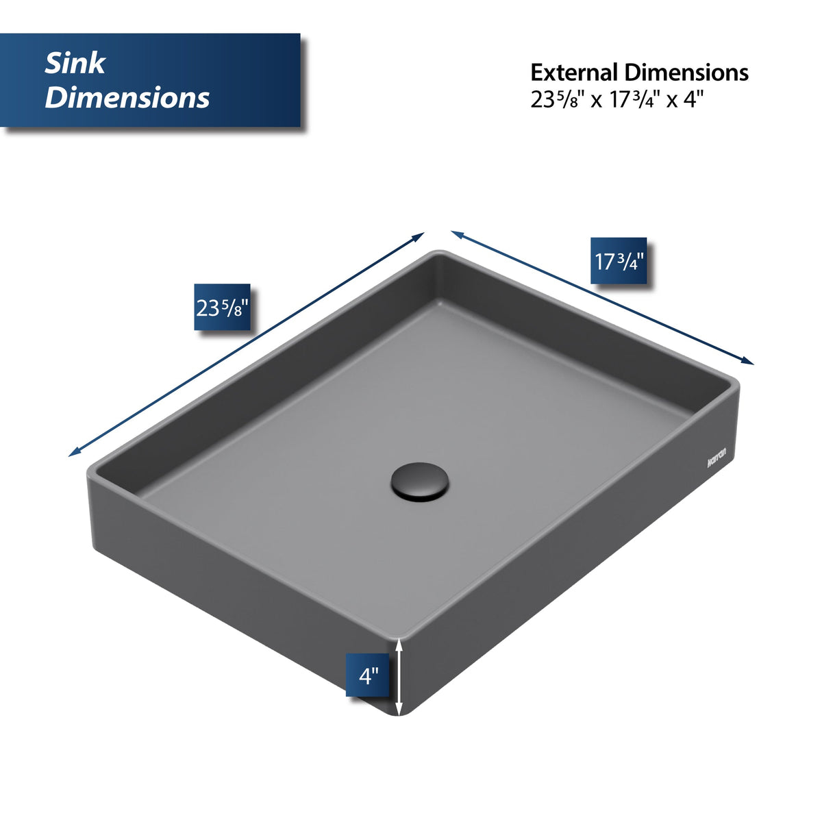 23-5/8" Vessel Quartz Composite Bathroom Sink In Grey