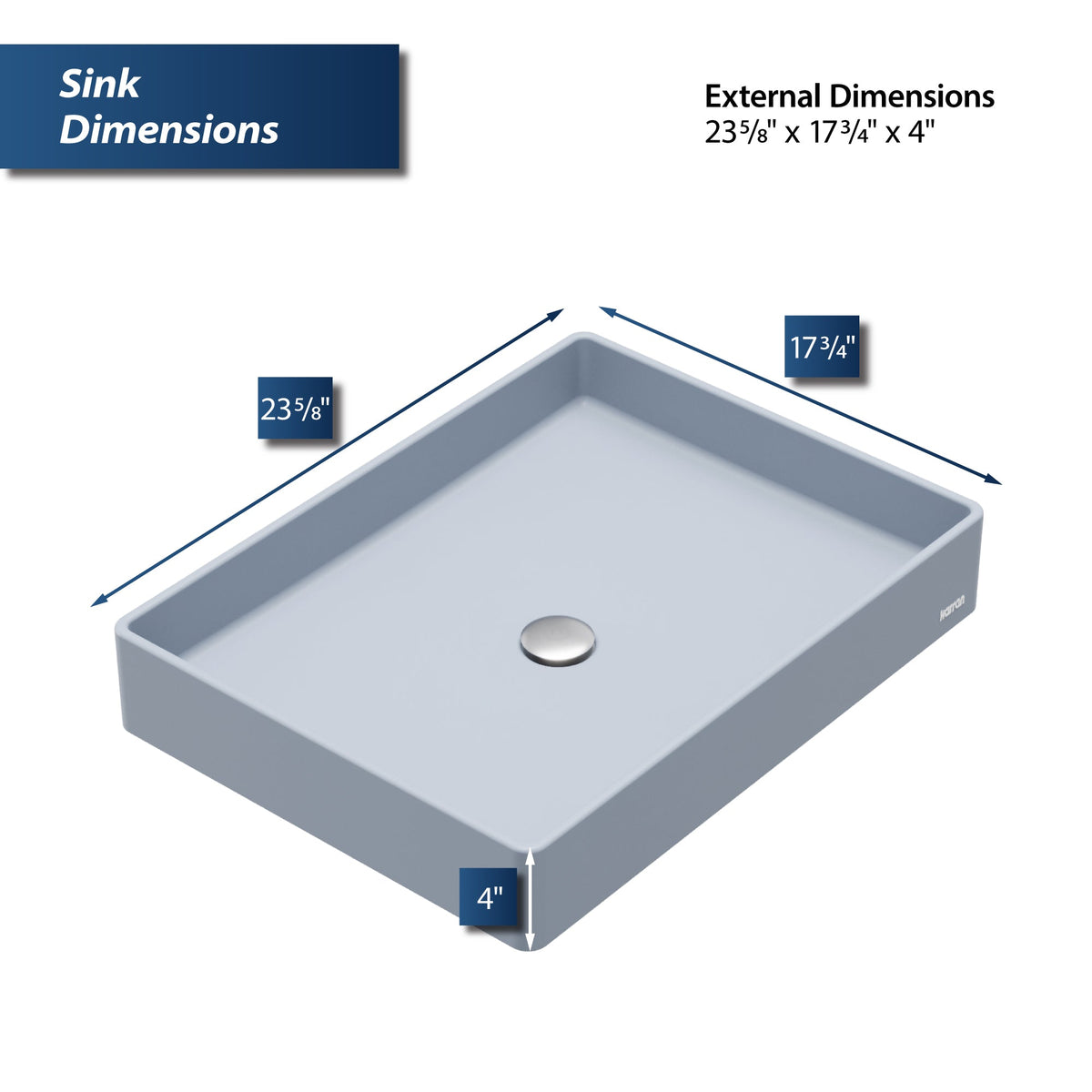 23-5/8" Vessel Quartz Composite Bathroom Sink In Ice Blue