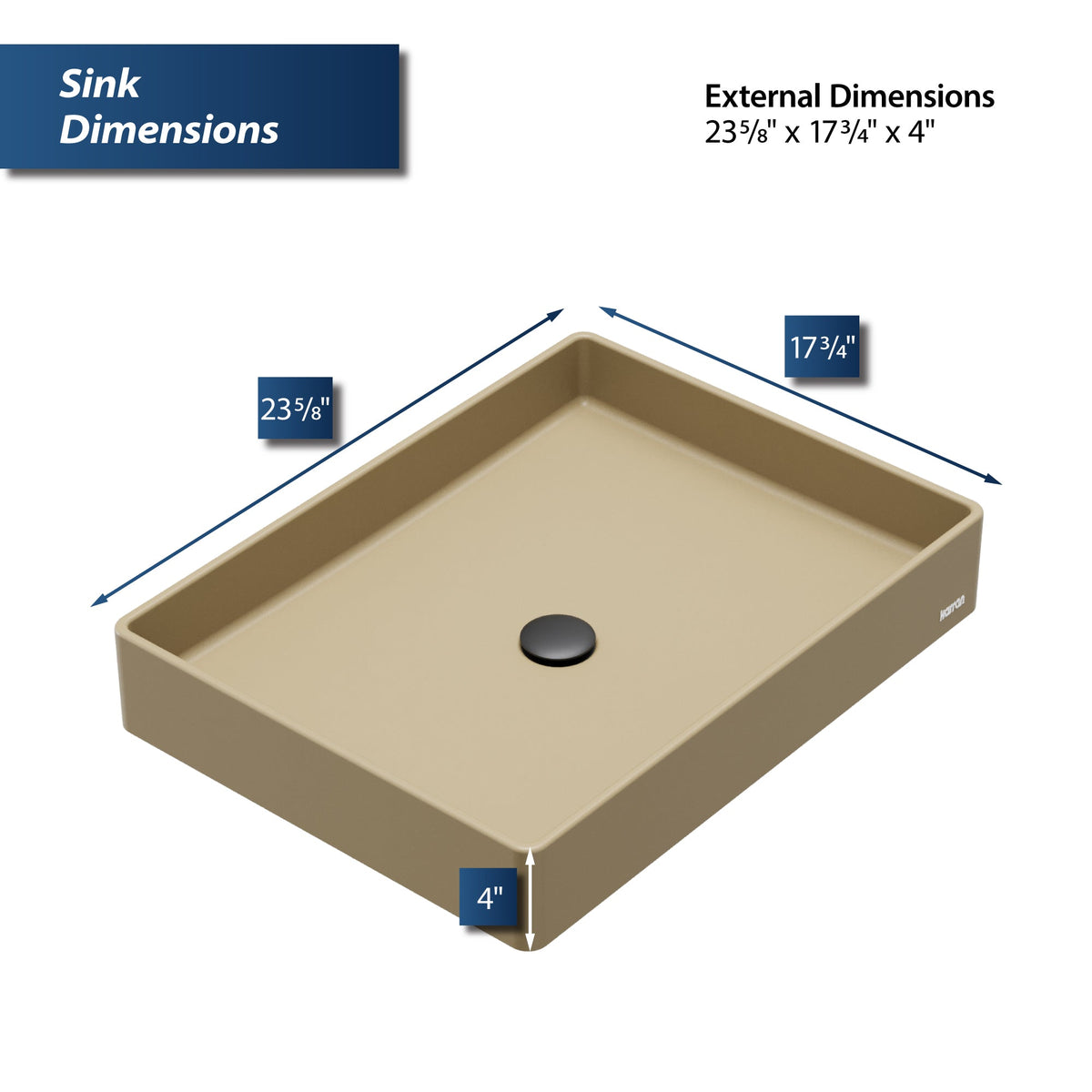 23-5/8" Vessel Quartz Composite Bathroom Sink In Pale Gold