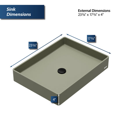 23-5/8" Vessel Quartz Composite Bathroom Sink In Sage Green