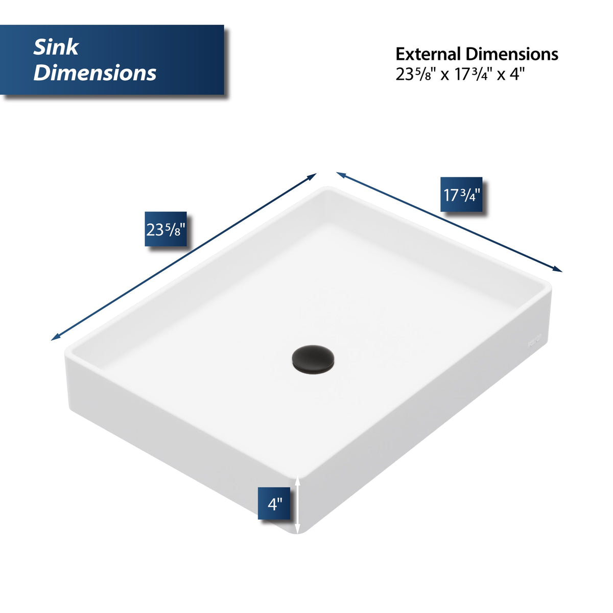 23-5/8" Vessel Quartz Composite Bathroom Sink In White