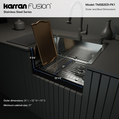 Fusion 25" Top Mount 16 Gauge Single Bowl Stainless Steel Sink with Accessories