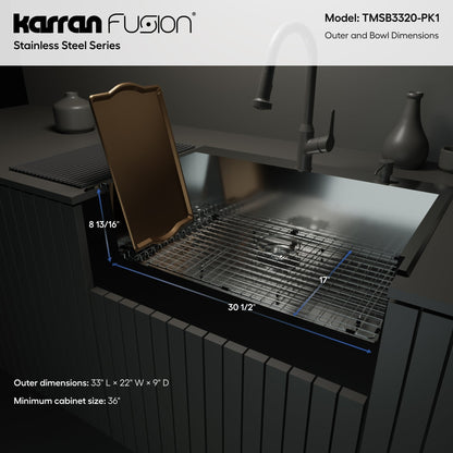 Fusion 33" Top Mount 18 Gauge Single Bowl Stainless Steel Sink with Accessories