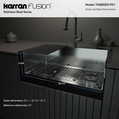 Fusion 33" Top Mount 16 Gauge Single Bowl Stainless Steel Sink with Accessories