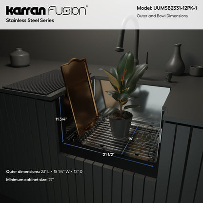 Fusion 23" Undermount 16 Gauge Single Bowl Laundry/Utility Stainless Steel Sink with Accessories