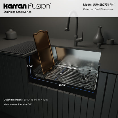 Fusion 27" Undermount 16 Gauge Single Bowl Stainless Steel Sink with Accessories