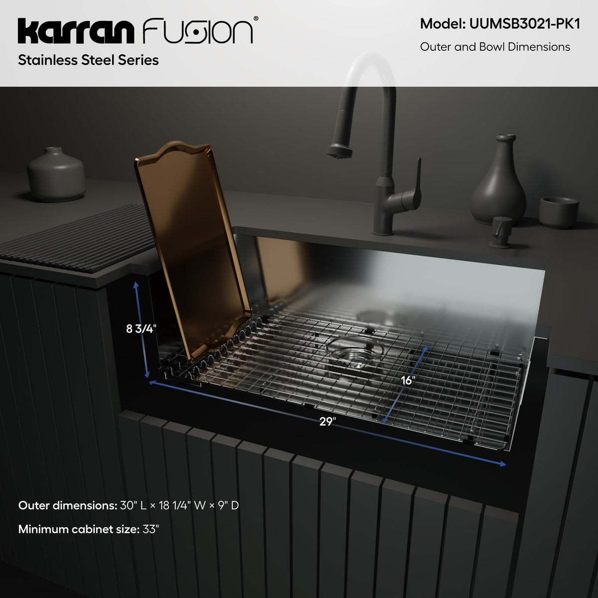 Fusion 31" Undermount 18 Gauge Single Bowl Stainless Steel Sink with Accessories