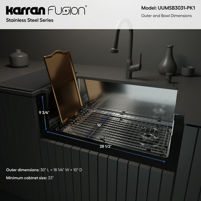 Fusion 30" Undermount 16 Gauge Single Bowl Stainless Steel Sink with Accessories