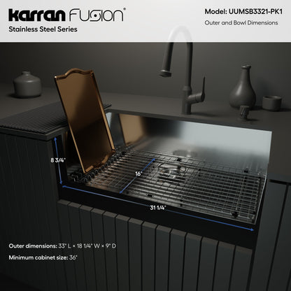 Fusion 33" Undermount 18 Gauge Single Bowl Stainless Steel Sink with Accessories