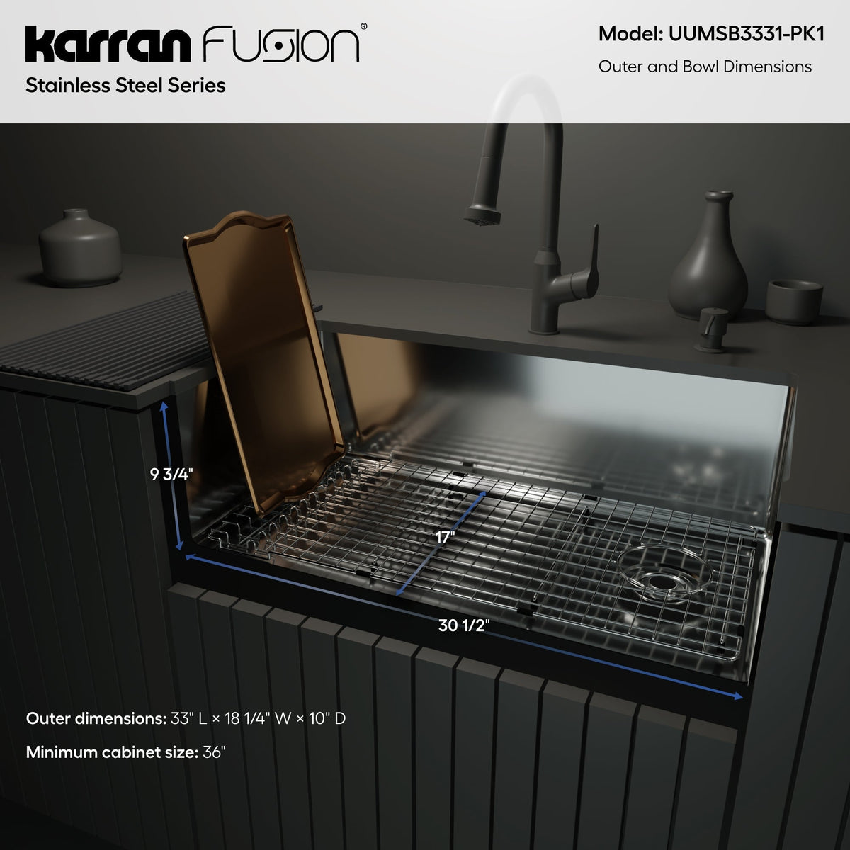 Fusion 33" Undermount 16 Gauge Single Bowl Stainless Steel Sink with Accessories