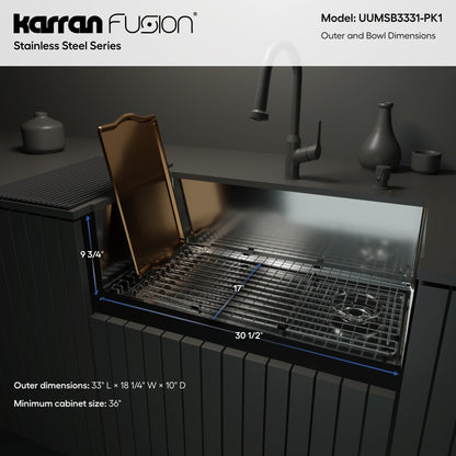 Fusion 33" Undermount 16 Gauge Single Bowl Stainless Steel Sink with Accessories