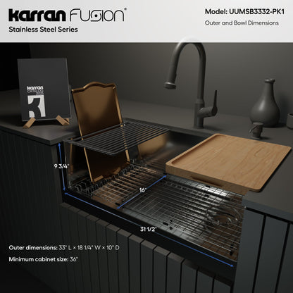 Fusion 33" Undermount Workstation 16 Gauge Single Bowl Stainless Steel Sink with Accessories