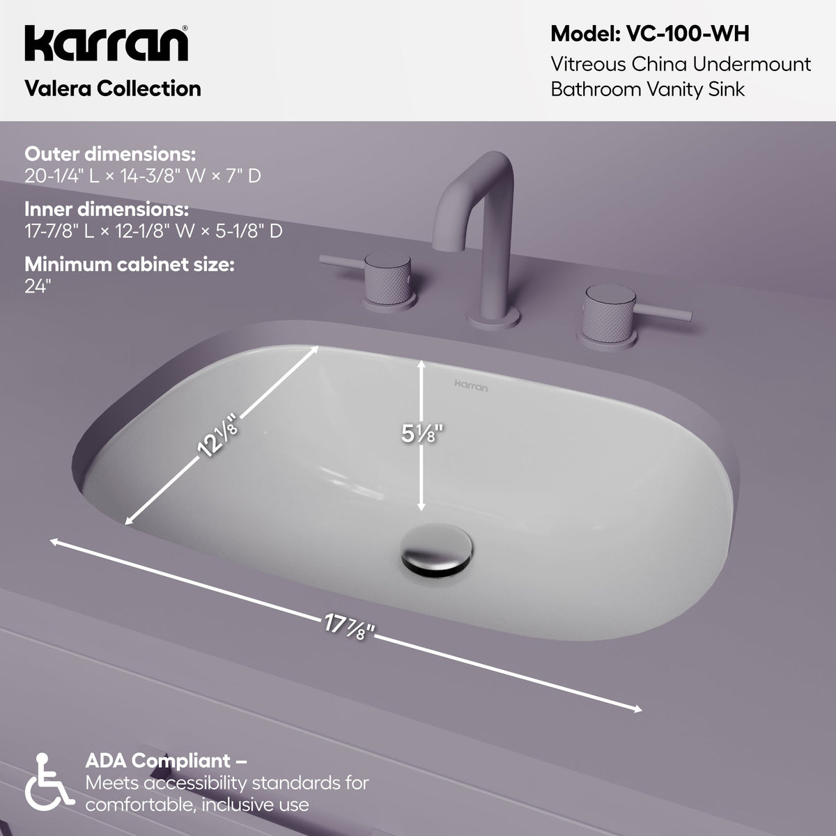 Valera 20" Oval Undermount Vitreous China Bathroom Sink In White
