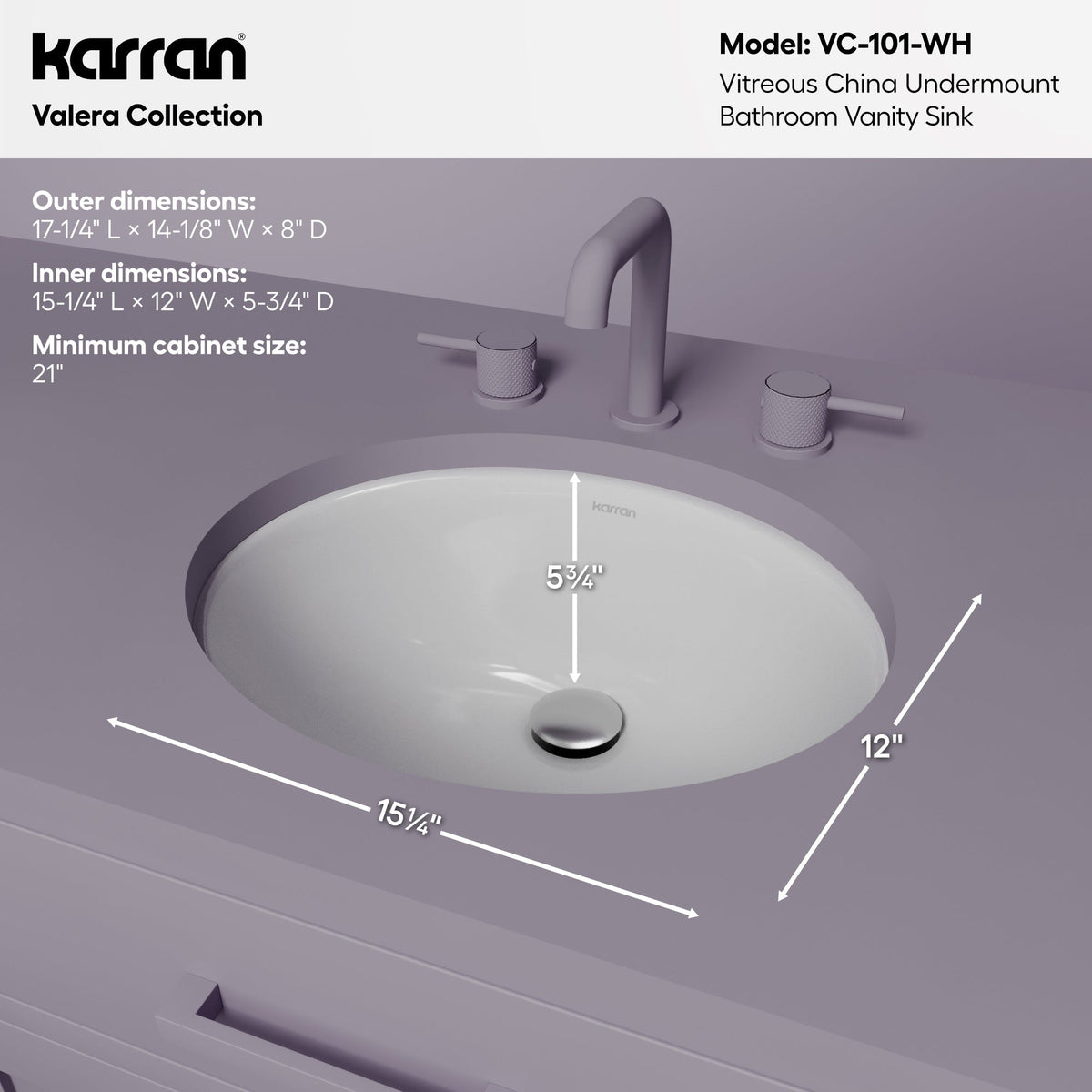 Valera 17" Oval Undermount Vitreous China Bathroom Sink In White