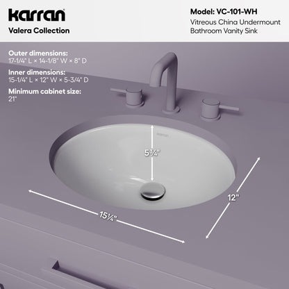 Valera 17" Oval Undermount Vitreous China Bathroom Sink In White