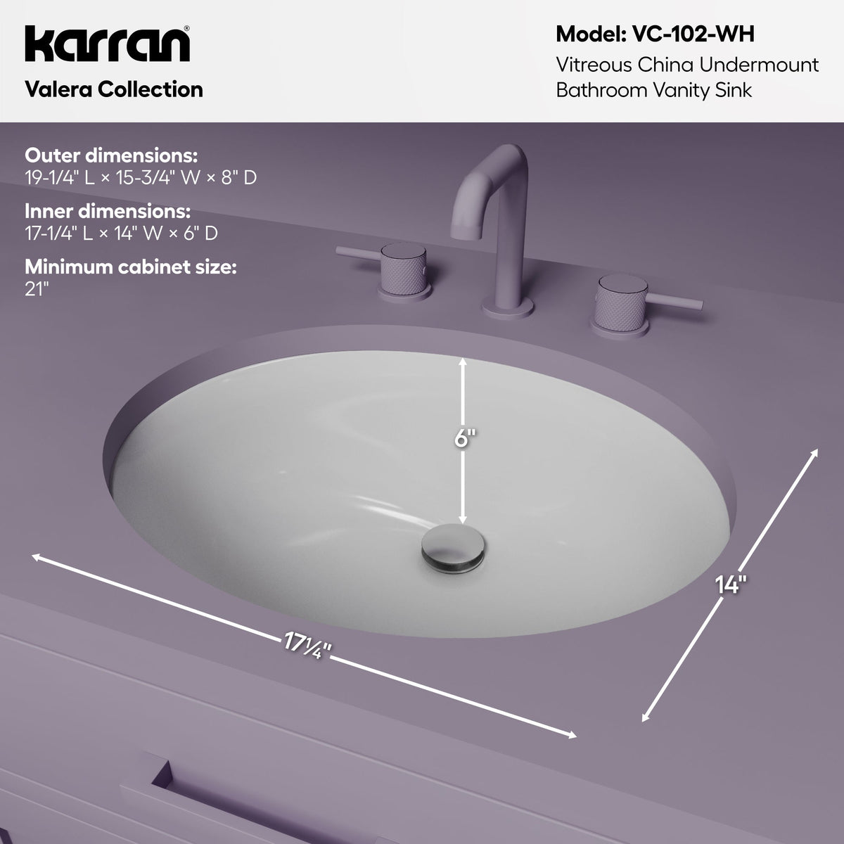 Valera 19" Oval Undermount Vitreous China Bathroom Sink In White