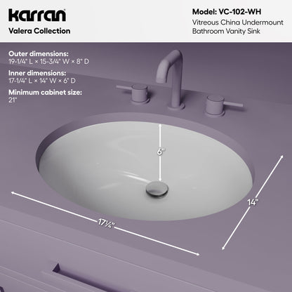 Valera 19" Oval Undermount Vitreous China Bathroom Sink In White