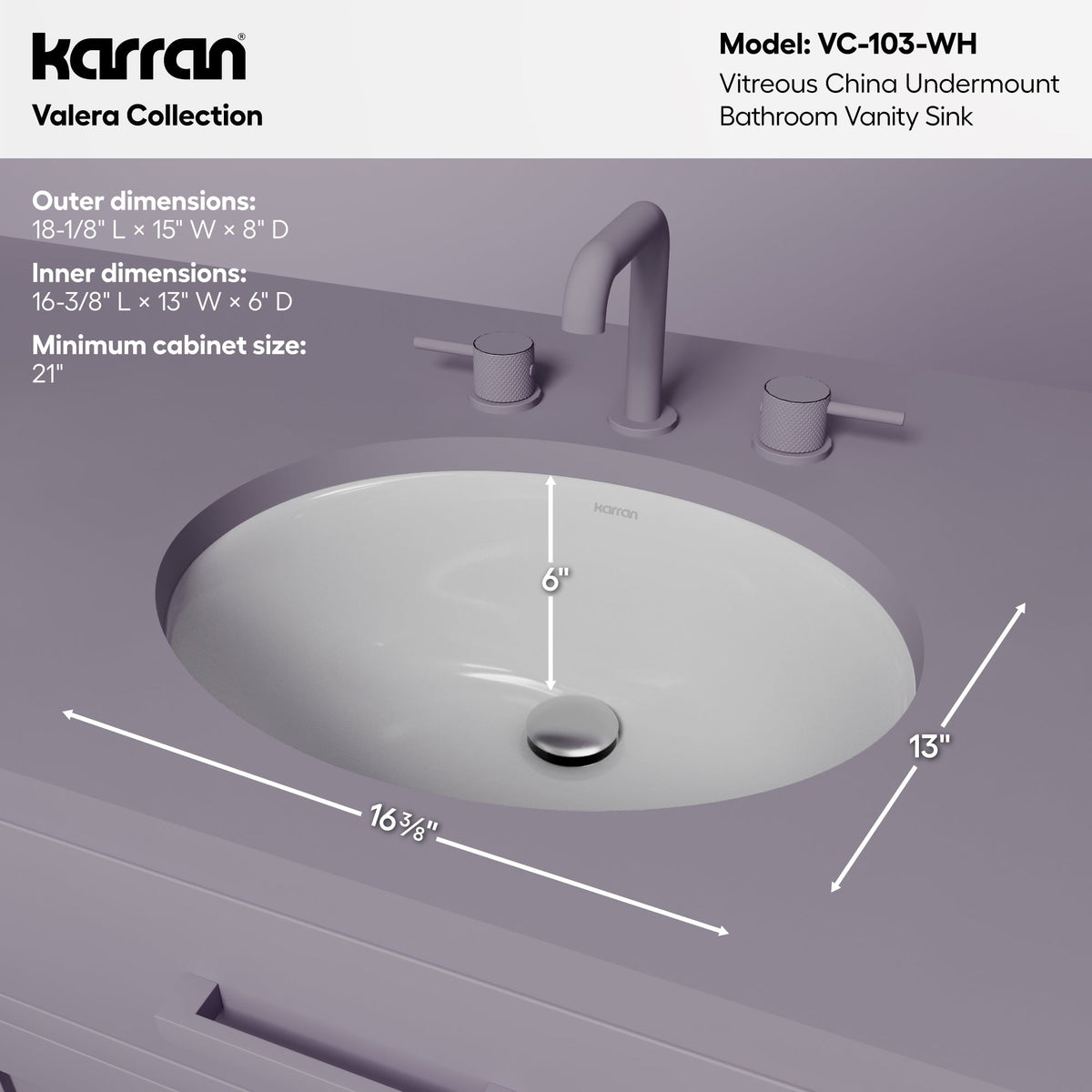 Valera 18" Oval Undermount Vitreous China Bathroom Sink In White