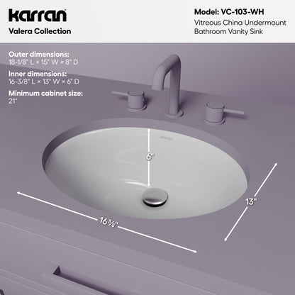 Valera 18" Oval Undermount Vitreous China Bathroom Sink In White