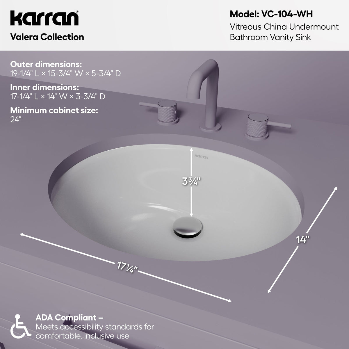 Valera 19" Oval Undermount Vitreous China Bathroom Sink In White