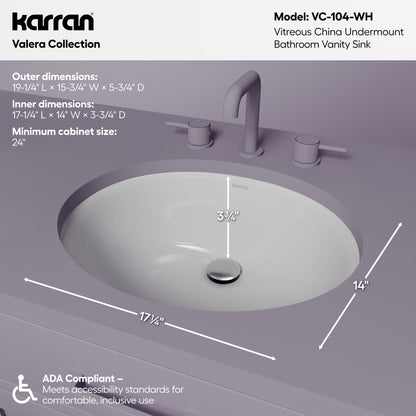 Valera 19" Oval Undermount Vitreous China Bathroom Sink In White
