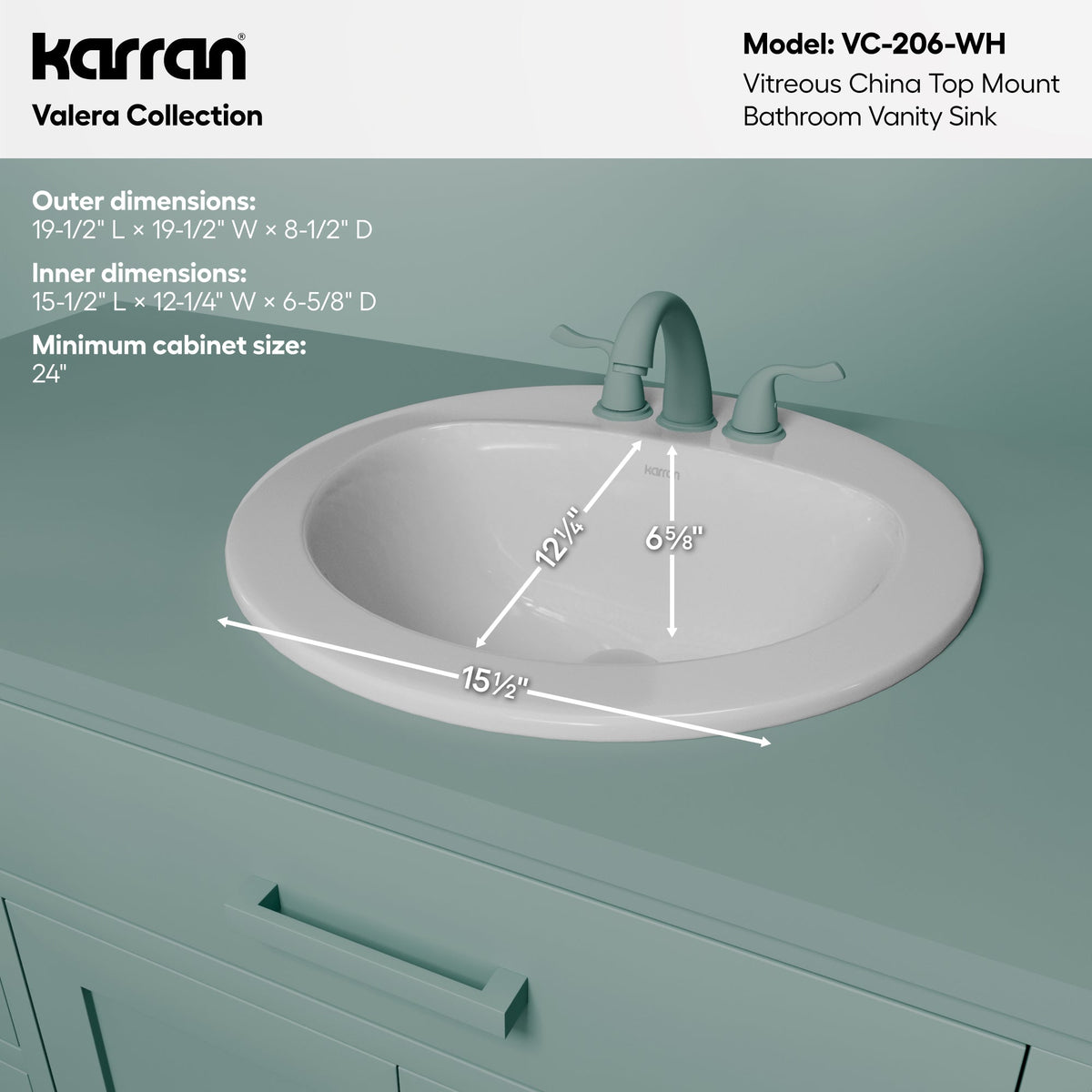 Valera 20" Circular Top Mount Vitreous China Bathroom Sink In White