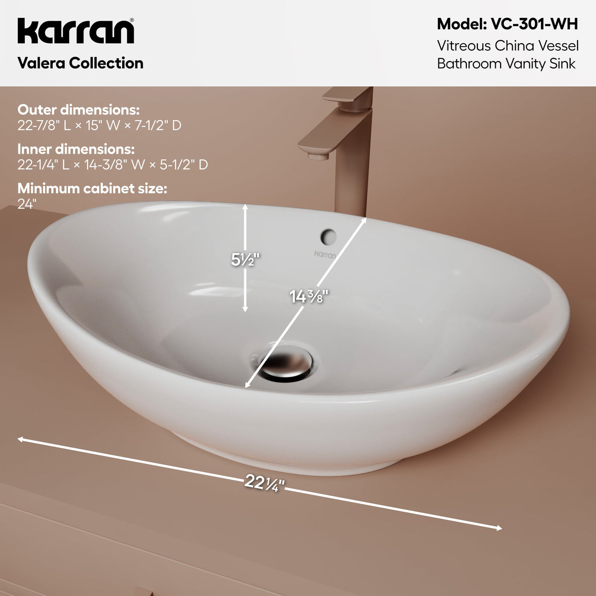 23" Vessel Vitreous China Bathroom Sink In White
