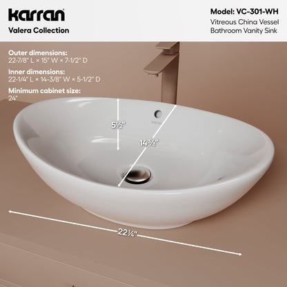 23" Vessel Vitreous China Bathroom Sink In White