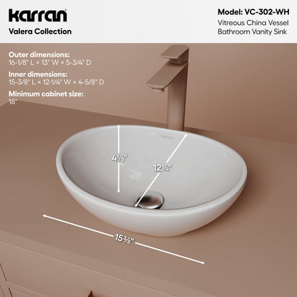 15" Vessel Vitreous China Bathroom Sink In White