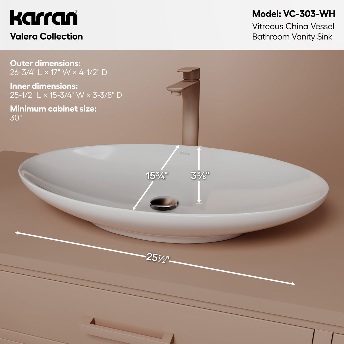 27" Vessel Vitreous China Bathroom Sink In White
