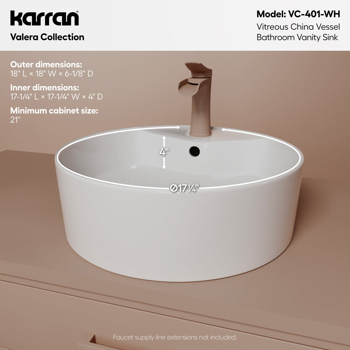 18" Vessel Vitreous China Bathroom Sink In White