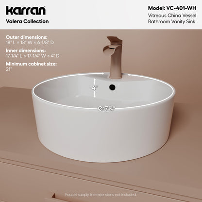 18" Vessel Vitreous China Bathroom Sink In White