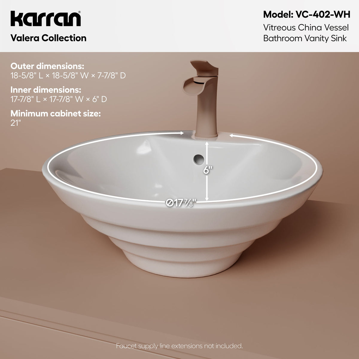 18" Vessel Vitreous China Bathroom Sink In White