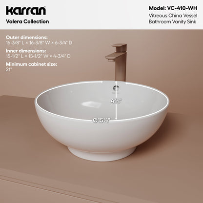 16" Vessel Vitreous China Bathroom Sink In White