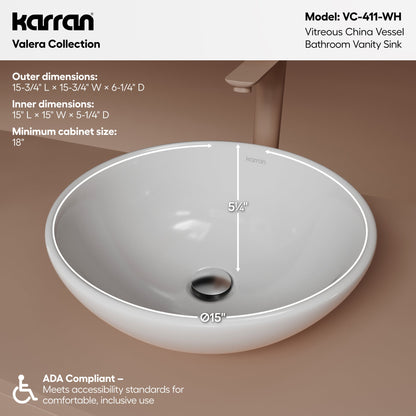 15" Vessel Vitreous China Bathroom Sink In White