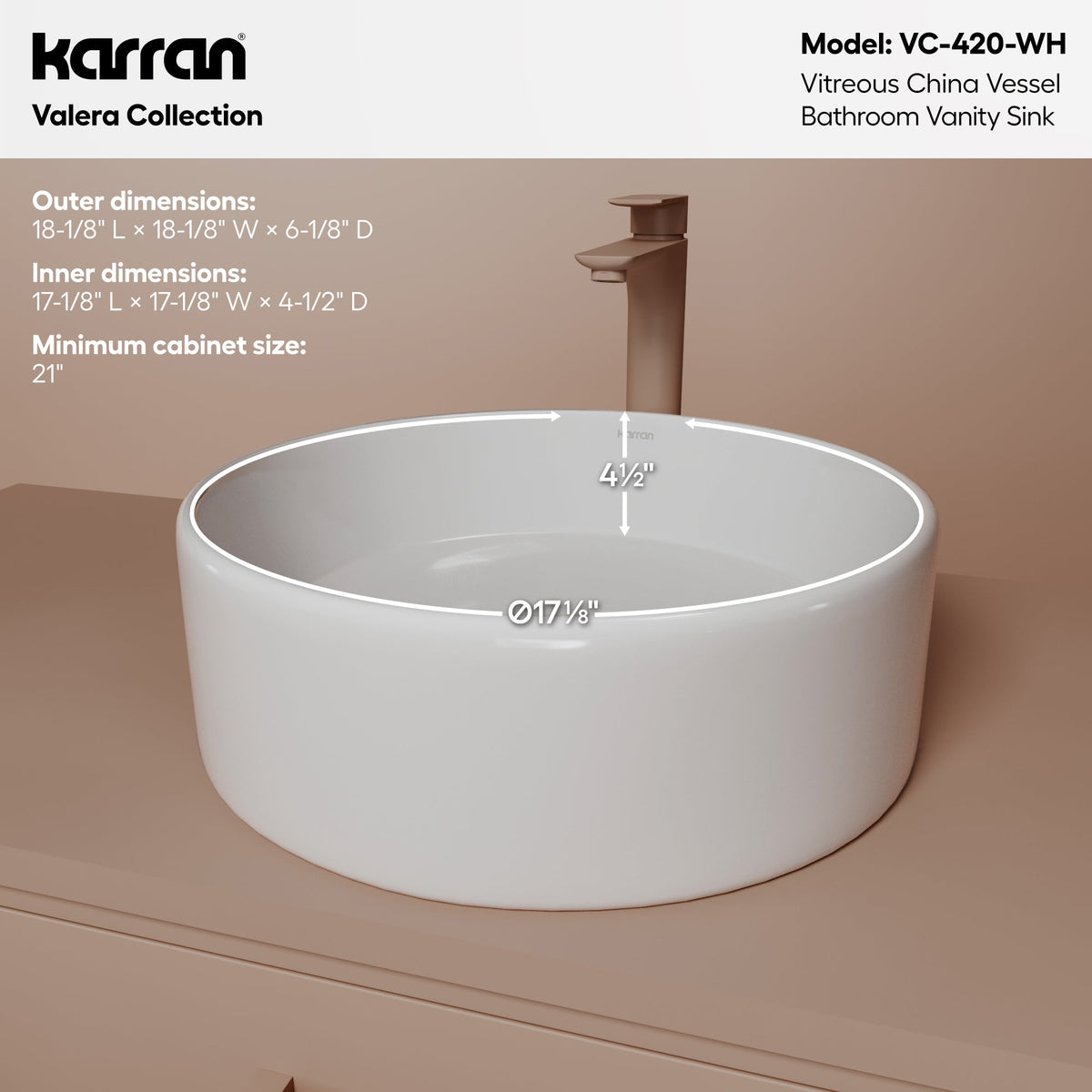 18" Vessel Vitreous China Bathroom Sink In White