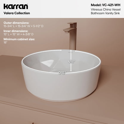 16" Vessel Vitreous China Bathroom Sink In White