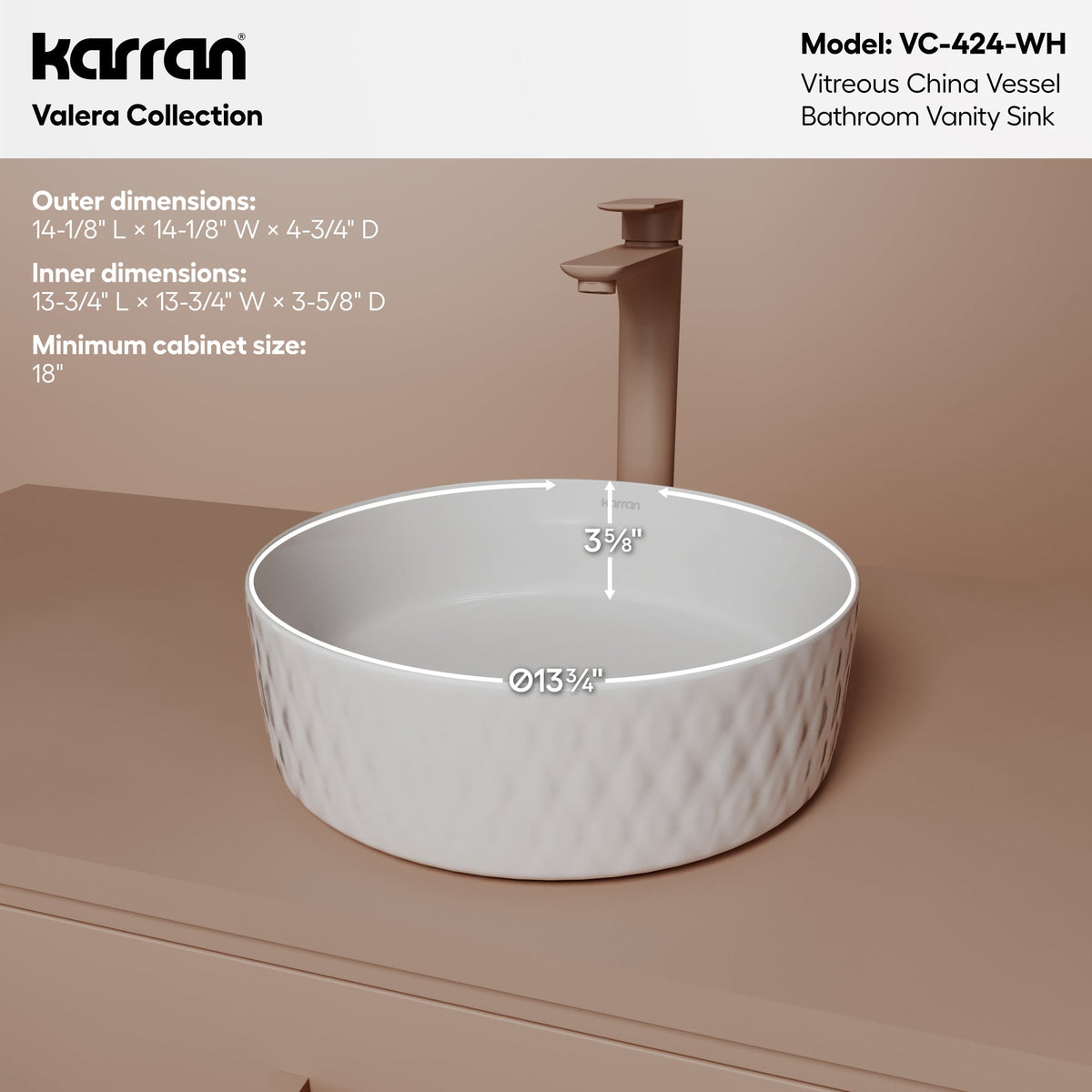 14" Vessel Vitreous China Bathroom Sink In White